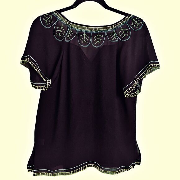 Mushka By Sienna Rose Sz M Embroidered Black Loose Fit Boho Festival Top Blouse - Picture 3 of 5